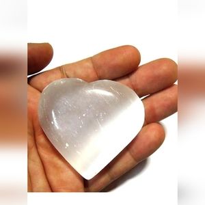 Selenite heart shaped palm pocket stone
